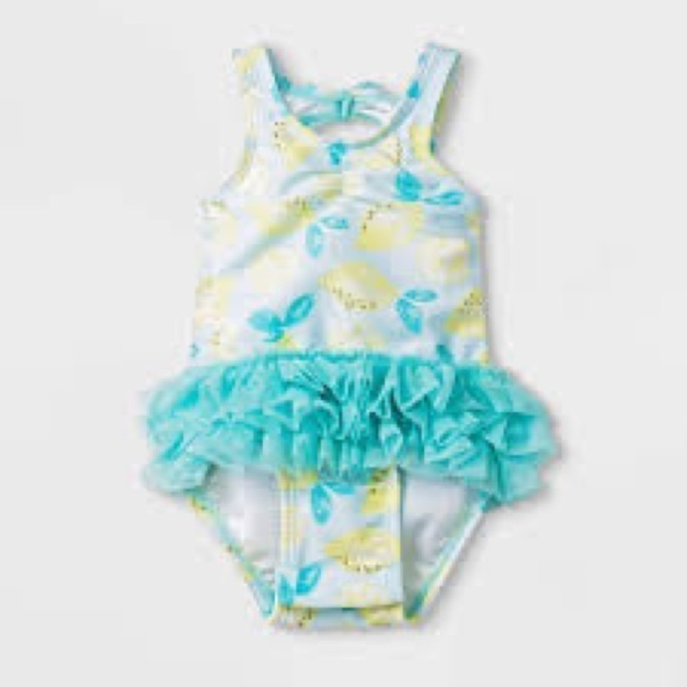 Cat & Jack Infant One Piece Swimsuit 6/9 months Aqua Lemons